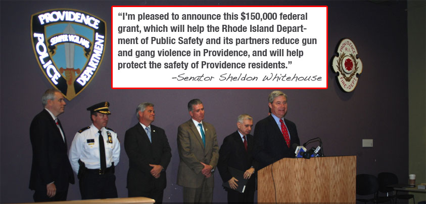 Senator Sheldon Whitehouse joins Senator Jack Reed to announce a grant to help reduce gun and gang violence in Providence.